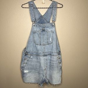 Old Navy Women's Blue Distressed Cut Off Denim Jean Short Overalls Size L